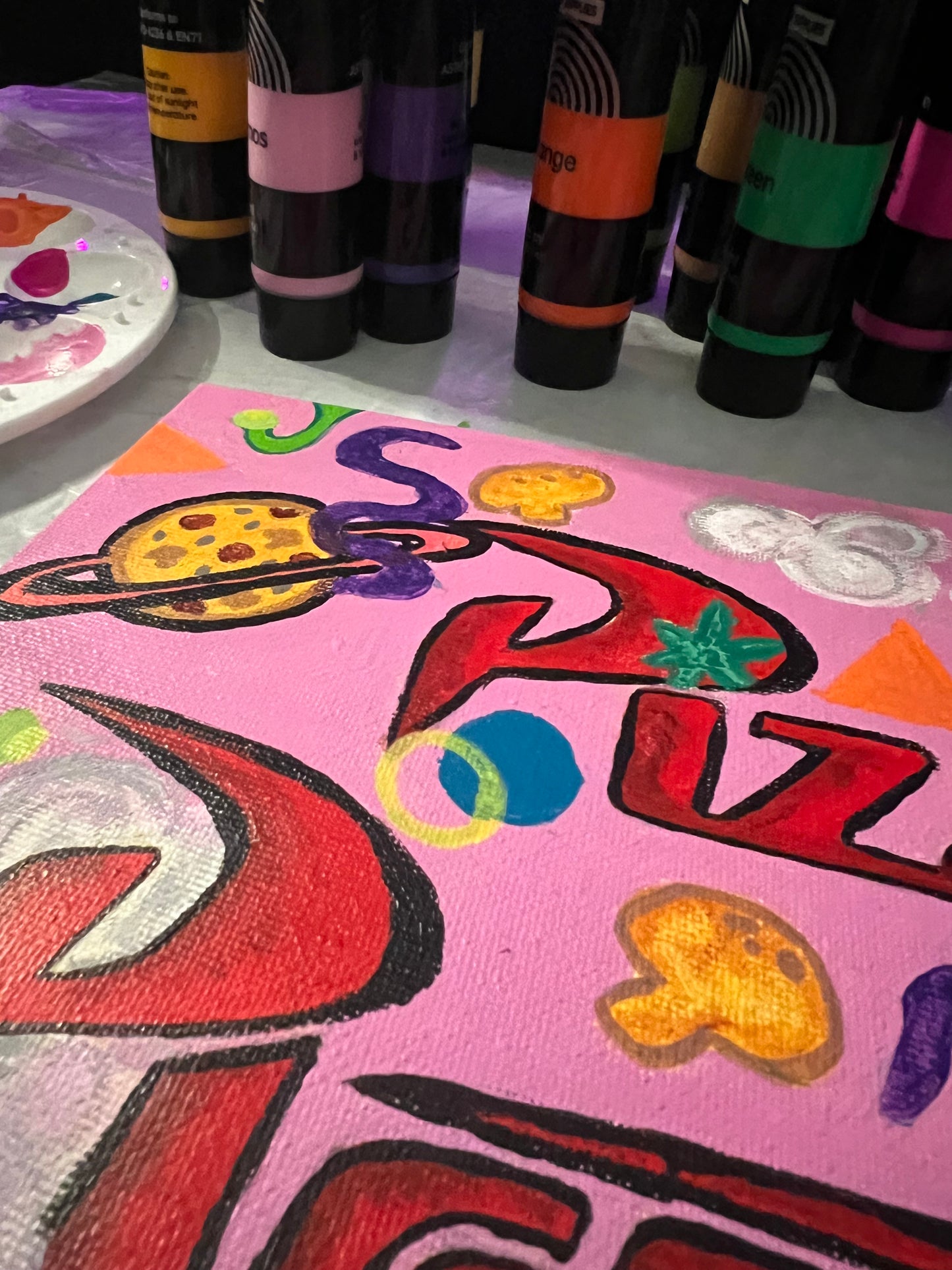 PIZZA PLANET | 7IN X 9.5 IN CANVAS | Acrylic Painting